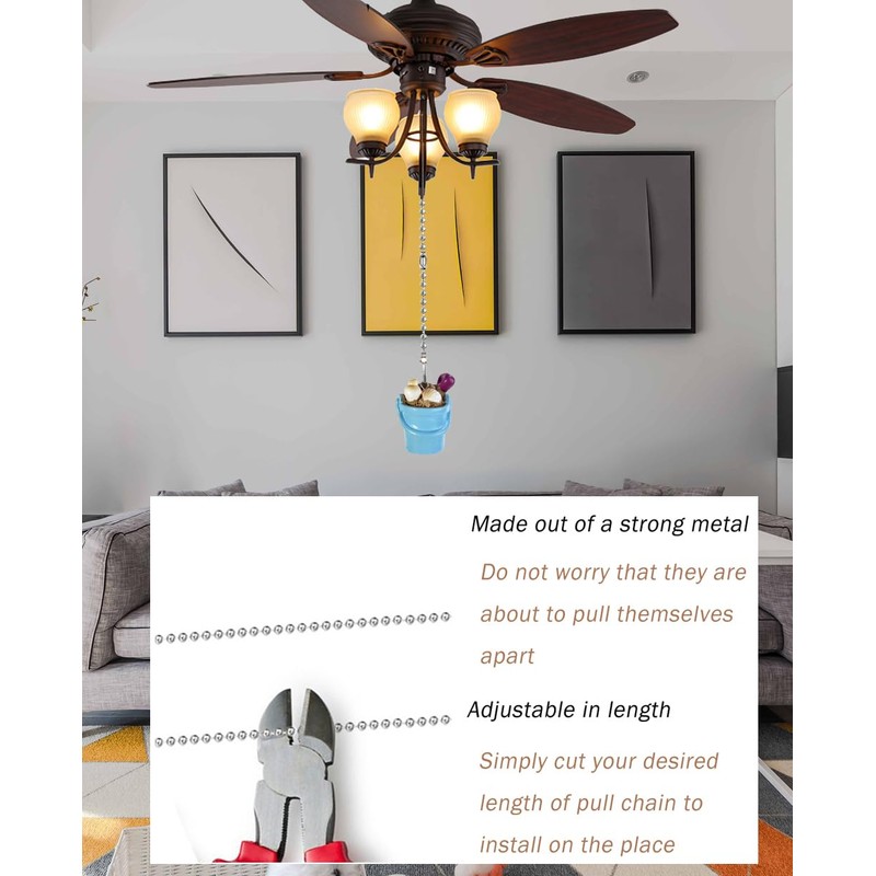 Ceiling Fan Pull Chain - 12 Inch Blue Beach Bucket
