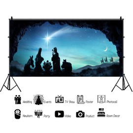 AOFOTO 6x3ft Nativity of Jesus Silhouette Background for Photography Christianity Holy Family Mary Joseph Birth of Chirist Night Comet Stars Manger Scene Backdrop Photo Studio Props Banner