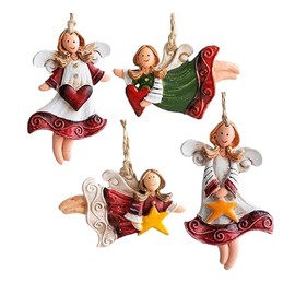 Zixrmor Pendants - Pack of 4 Christmas Decorative Angel Pendants, Christmas Exquisite Art Pendants, Christmas Tree Window Decoration (Resin)