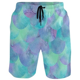 visesunny Turquoise Blue and Violet Mermaid Scale Print Men's Beach Short Hot Summer Swim Trunks Sports Running Bathing Suits