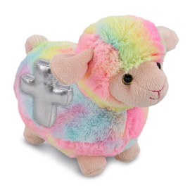 DolliBu Rainbow Sheep Stuffed Animal with Silver Cross and Personalization - Religious Baptism Gifts for Boys and Girls, Dedication Christening Gifts Plush Prayer Toy Healing Teddy Bear - 7 Inch