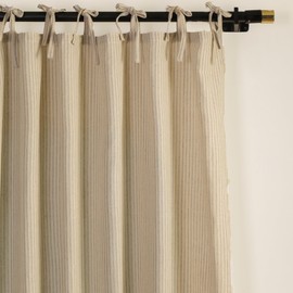 THE ART BOX Gauze Striped Curtains, Boho Linen Gauze Tie Top Hanging Curtains Light Filtering Door Window Treatment 2 Panel Drapes for Living Room Home Décor Grey (72"x42" Each Panel)