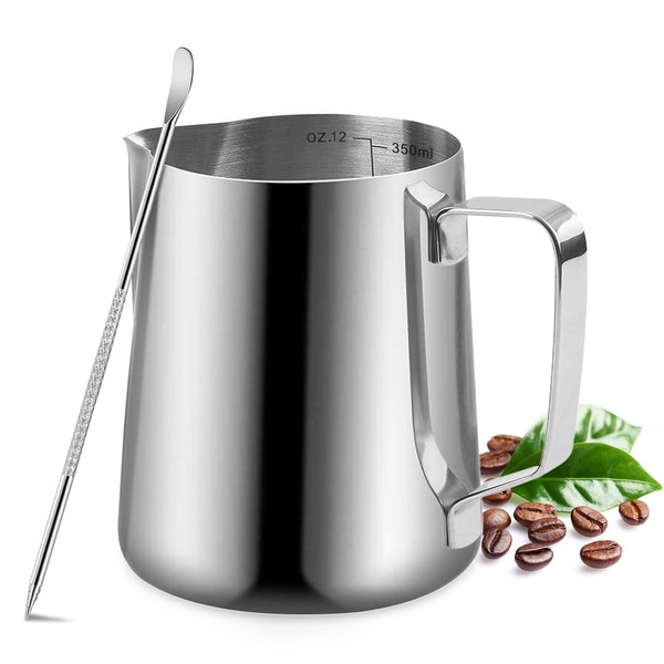 Milk Frothing Pitcher, 350ml/600ml (12oz/20oz) Milk Frother Cup Stainless Steel