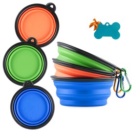 MXZONE 3 Collapsible Silicone Dog Bowl, Foldable Expandable Cup Dish for Small Pet Cat Food Water Feeding Portable Travel Bowl, Pet ID-Tag