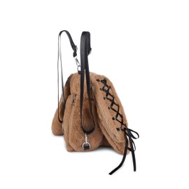 Dolls Kill Cuddly Bunny Plush Backpack by Current Mood – Brown, Faux Fur Backpack with Lace-Up Ribbon Ears, One Size