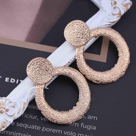 Cimenexe Bohemian Textured Coin Stud Earrings Gold Hollow Circle Dangle Earrings Hammered Circle Hoop Drop Earrings Raised Disc Earrings Punk Statement Earrings Jewellery for Women and Women, Zinc, No