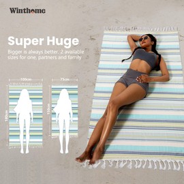 Winthome Hammam Towel Soft 100 x 180 cm Beach Towel Lightweight Space Saving Towel Absorbent Quick Drying Bath Towel Cotton Sand-Free Versatile for Men and Women Sauna Towel Beach Dresses (1 Pack)