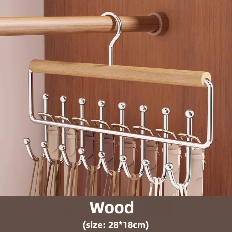 16-Hook Strap Clothes Hanger - Brown Two-Row Organizer for Bras,