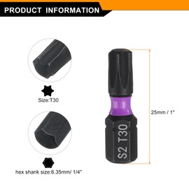 HARFINGTON 8pcs T30 Torx Screwdriver Bit 1/4" Hex Shank 25mm/1" Length Magnetic Star 6 Point Head Hex Bits S2 Steel Screw Driver Bit Industrial Grade Electric Drill Bits