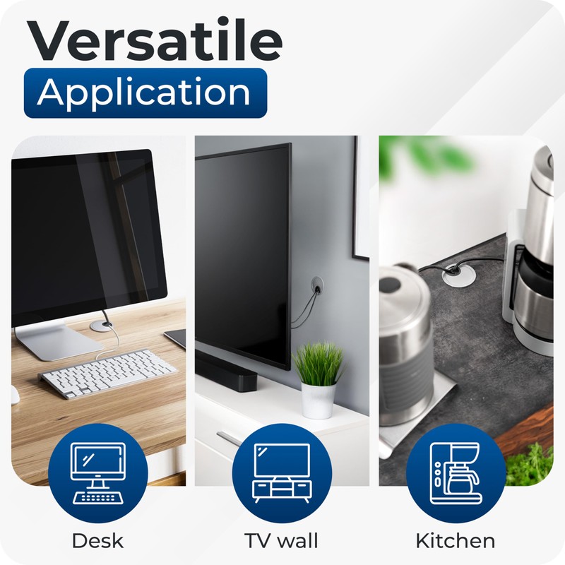 BRUCE.® Premium Cable Grommet Made of Metal [2 Pieces, Chrome]