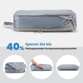 MEUVO Compression Packing Cubes for Travel - Extremely Space-Saving Suitcase Organiser Set, Waterproof Packing Bags for Suitcases or Backpack, Set of 7 Compression Packing Cubes