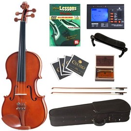 Cecilio 1/2 Size Natural Varnish Violin for Beginners, Hand-Carved Solid Spruce Top, Maple Back & Sides, Full Fiddle Kit with Hard Case, Bows, Rosin, Shoulder Rest, Lesson Book