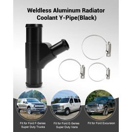 Upgraded Radiator Coolant Y-Pipe(Black), Weldless Aluminum Coolant Hose Connector Pipe, Fit for Ford F-250 F-350 F-450 F-550 Super Duty 6.0L Powerstroke Diesel Engine 2003 2004 2005 2006 2007