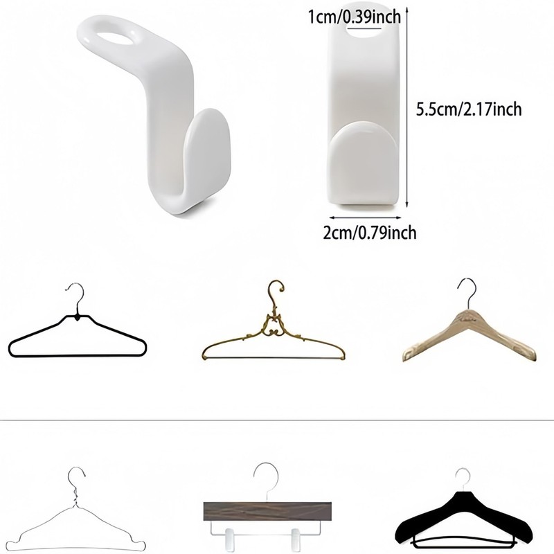 Space Saving Hanger Hooks, 50pcs, Polypropylene, 5KG Max Capacity, White