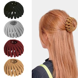 4 Pcs Bird Nest Hair Clips, Bird Nest Hair Clips Ponytail, Matte Vintage Bird Nest Magic Hair Clip, Expandable Hair Bun Maker, for Women Ponytail Holder, for Thin, Thick, Fine, Curly Hair