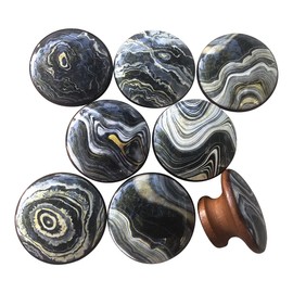 Twisted R Design Cabinet Knobs, Knobs for Kitchen Cabinets and Drawers, Matching Cabinet Knobs and Pulls, 1.5" Round Dresser Knobs (Set of 8 Charcoal Swirl Wood Knobs)