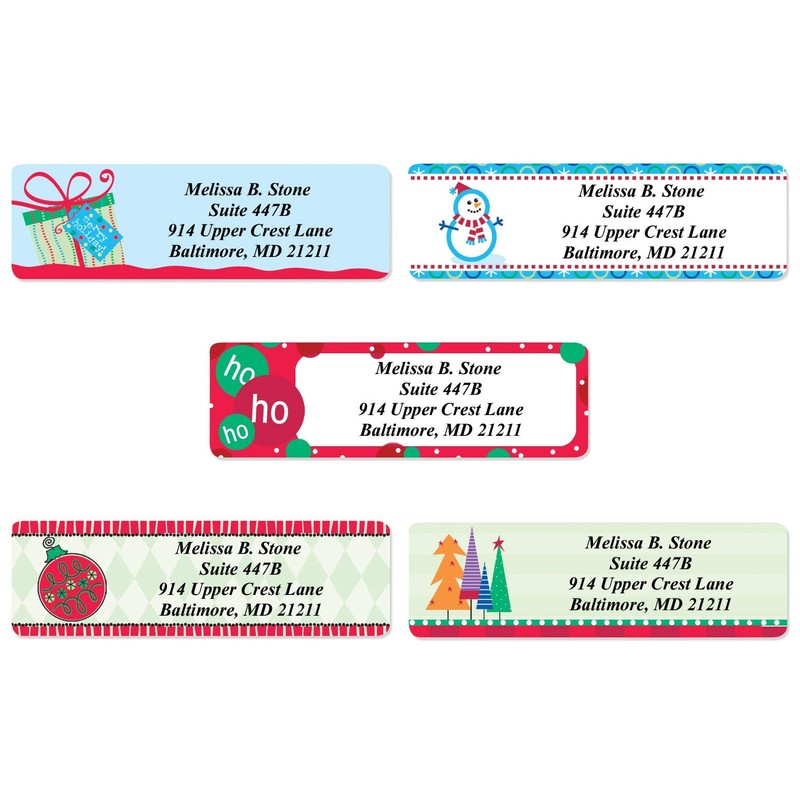 Trendy Christmas Designer Assorted Rolled Address Labels with Elegant Plastic