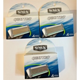 Schick 3 Packs of Schick Quattro Cartridges - Total 12 Cartridges
