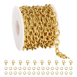 YOUBEIYEE 16.4 Feet Stainless Steel Cable Chains Bulk Gold Plated Cross Link Chain Necklace DIY Jewelry Making Supplies