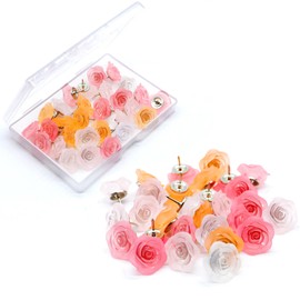 30 Pcs Flower Drawing Pins Cute Rose Shape Decorative Push Pins for Cork Board 4 Color Floral Thumb Tacks for Wall Bulletin Board Travel Map or Photo Floret Tacks Home Office Supplies