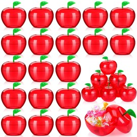 Lallisa 100 Pcs Plastic Apple Container Back to Party Favor Gifts Plastic Apple Shaped Candy Jar Box Gift from for First Day of Birthday Christmas Party Favor