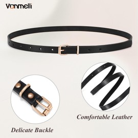 VONMELLI 4 Pack Skinny Leather Belt for Women Dresses Thin Waist Ladies Belt for Jeans with Gold Buckle, Black White Brown Coffee S