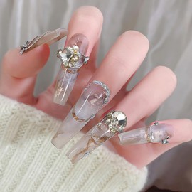 Sucodver Nail Parts, Stones, Large Nail Stones, Set of 24, Jewels, Crystal, 3D, Square, Heart, Sparkling, Nail Deco Parts, Case Included