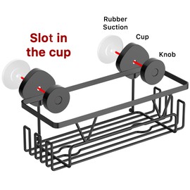 KEGII Suction Cup Shower Caddy – 3 Pack Suction Cup Shelf with Soap Holder & Hooks, Rustproof Stainless Steel Shower Organizer, Removable No Drilling Bathroom Storage Rack, Black