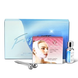 Chin Strap for Sleeping for Women, V Line Lifting Mask w/ 3D Face Roller & Hyaluronic Acid Serum for Face Lifting and Jawline Shaper | Comfortable, Adjustable, and Pressure-Free (Pink)