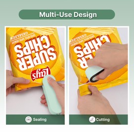 NEW VERSION - Mini Bag Sealer, 2 in 1 Chip Bag Resealer with Cutter, Bag Sealer Heat Seal, Portable Handheld Heat Sealer with Cutter for Snacks & Food Storage - USB Powered