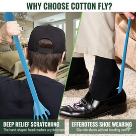 Back Scratcher with Shoe Horn Long Handle Each 19.5" Long Handled Shoe Horn with Hand Shaped Backscratcher is Perfect for Itchy Backs and Putting on Shoes While Standing (Assorted Color, 2 Pack)