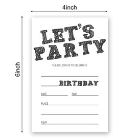 Simple Black and White Birthday Invitations, Birthday Invitations for Boys Teens Kids Girls, Birthday Invitations, Birthday Party Invitations. (Let's Party(020))
