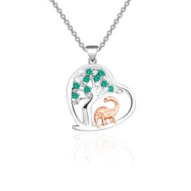 HOLLP Tree of Life Dinosaur Necklace, Women's Fantasy Pendant, Green Brass, 46cm Chain, Happy Birthday Gift