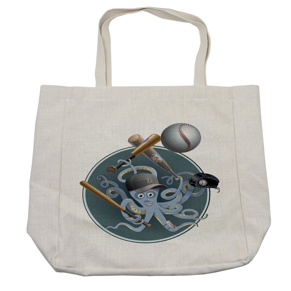 Lunarable Octopus Shopping Bag, Octopus Playing Baseball with Cap Glove