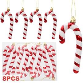 Latest Glitter Candy Canes Christmas Tree Decoration Red White 8 Pieces Christmas Tree Decoration Candy Cane Decoration Large Christmas Decoration Pendant Tree Decoration Christmas Pendant 13.5 cm