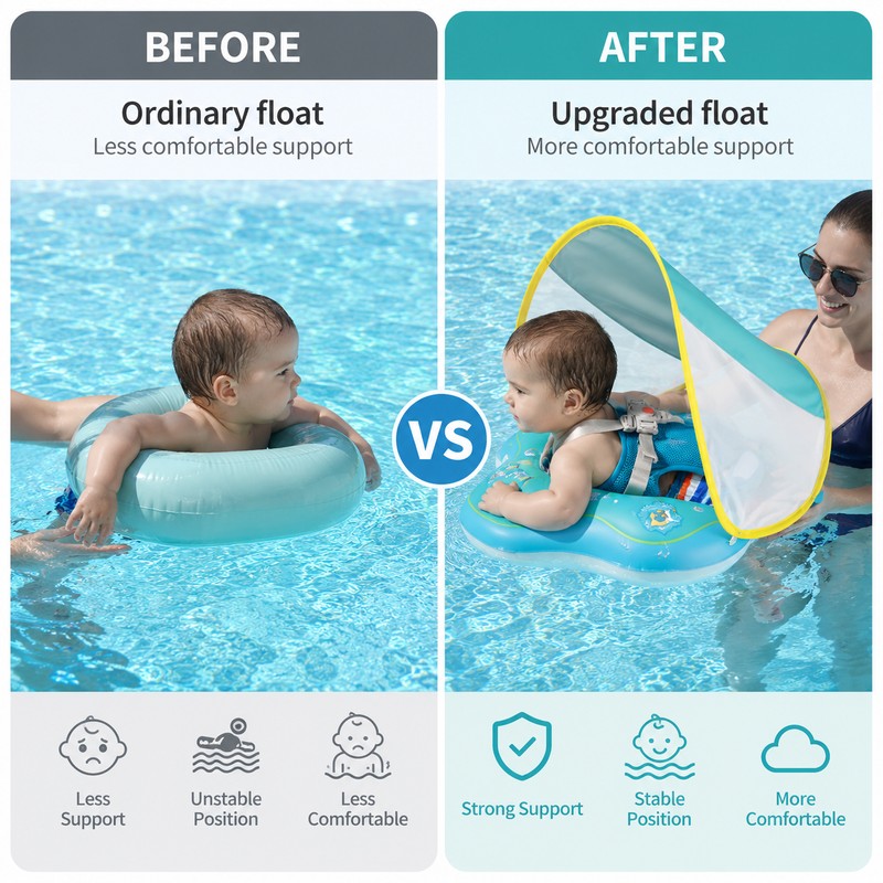 Inflatable Baby Pool Float with Canopy – Wide PVC Infant