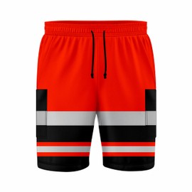 mymixtrendz Mens Reflective High Visibility Hi Viz Safety Work Wear Shorts Cargo Shorts Multi Pockets Adjustable Elasticated Waist S/2XL Orange Black