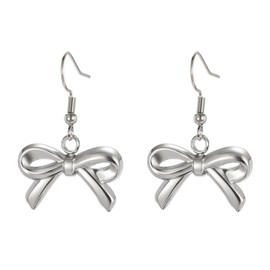 KKJOY Cute Small Tiny Bow Dangle Earrings Stainless Steel Ribbon Bow Tie Pendant Earrings Trendy Prom Bowknot Jewelry for Women Charming Ladies (Bow 1)
