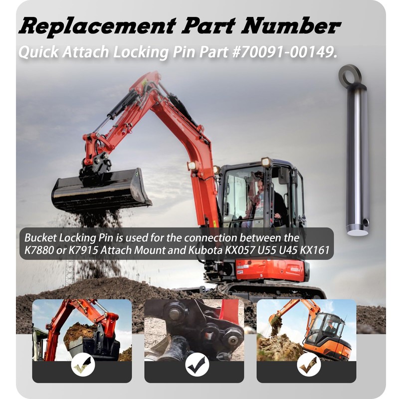 70091-00149 Quick Attach Bucket Locking Pin Fits for Kubota Excavators