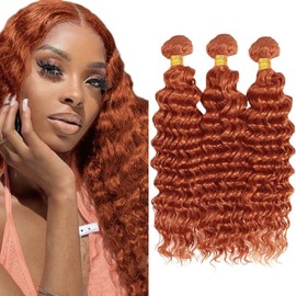 Orange Deep Wave Bundles Color 350 Ginger Orange Bundles Wet and Wavy Double Weft Brazilian Human Hair Extensions Soft and Silky Light Orange Bundles for Woman 24 26 28 inch