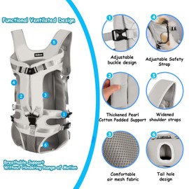 PetBonus Pet Front Dog Carrier Backpacks, Adjustable Dog Backpack Carrier, Legs Out Easy-fit Dog Chest Carrier for Medium Small Dogs, Hands Free Dog Front Carrier for Hiking, Cycling (Grey, L)