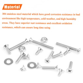 HELIFOUNER 200 Pieces #8-32 Phillips Countersunk Head Machine Screws Nuts Washers Assortment Kit, Coarse Thread, Fully Machine Threaded, 304 Stainless Steel