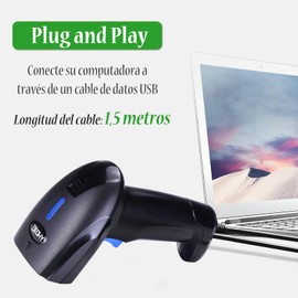 Escáner de Codigo de Barras, Lector Códigos de Barras Compatible USB, 1D Escáner de Código de Barras, Scanner Código de Barras con Soporte, para Tiendas, Supermercados, Almacenes, Restaurantes, et