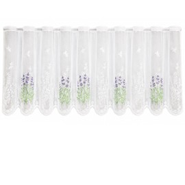 suction Cafe Curtains, Kitchen Curtains for Windows, Lace Curtains with Lavender Pattern, Net Curtains for Half Windows in Kitchen, Bathroom and Cafe Spaces, One Piece Measuring 153 by 48 cm