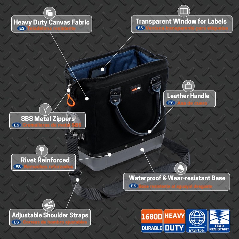 WISEPRO Heavy Duty Canvas Tool Tote Bag, Multi-Purpose Flame Resistant