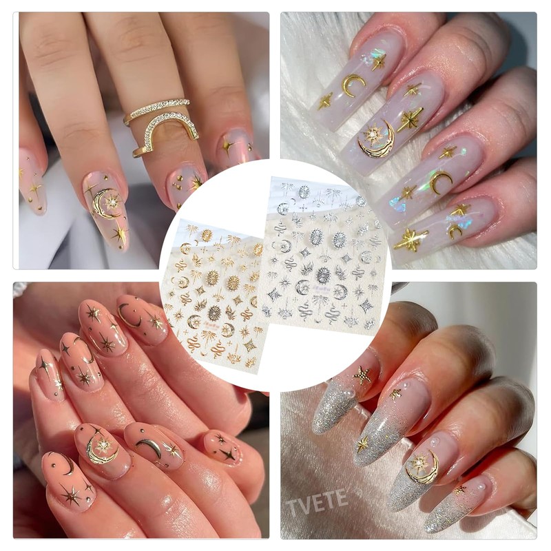 TVETE 【2枚セット】ネイルシール ジェルネイルシール 5Dネイルアート 星と月ネイル パーツ ネイルステッカー ノーダメージネイル 簡単ネイルアート はがしやすい