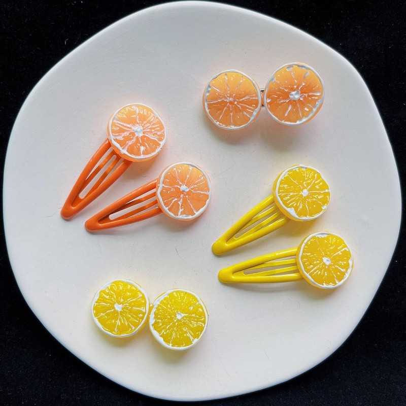 2Pcs Orange Slice Snap Hair Clips for Women Girls Bangs