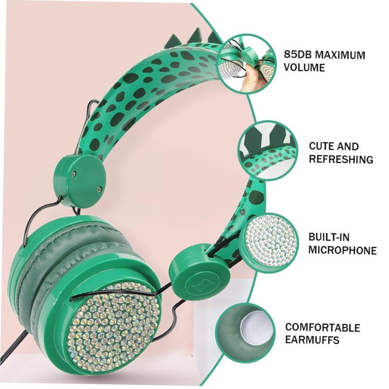 Mipcase Rhinestone Dinosaur Headphones for Headset with Mic Safe Volume