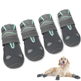 SlowTon Dog Shoes, Paw Protection, Pack of 4 Waterproof Dog Shoes Outdoor with Non-Slip Sole, Reflective Velcro Dog Boots for Small, Medium, Large Dogs, Winter (Grey, Size 8)