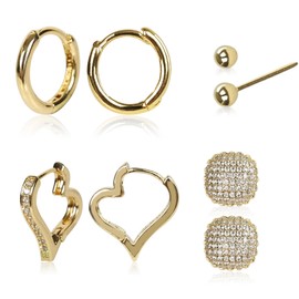 OPUHOHR 4 Pairs S925 Earrings Set for Women Girls, 14K Gold Plated Hoop Earrings, Zirconia Huggie Earrings for Women Girls